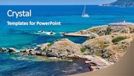  Presentation with yacht - Theme enhanced with beach and rocky coastline landscape background and a  colored foreground