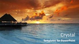  Presentation with hotel resort - Colorful PPT theme enhanced with beach and tropical resort hotel of maldives on sunset backdrop and a teal colored foreground