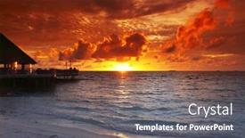  Presentation with hotel resort - PPT theme with beach and tropical resort hotel of maldives on sunset background and a gray colored foreground