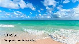  Presentation with waves - Beautiful presentation theme featuring beach and waves of caribean backdrop and a lemonade colored foreground