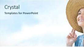  Presentation with blue sky - PPT layouts featuring beach animation - portrait of beautiful blonde women background and a sky blue colored foreground