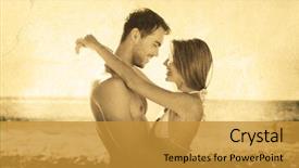  Presentation with sexy - Beautiful presentation theme featuring beach animation - sexy couple embracing against grey backdrop and a gold colored foreground