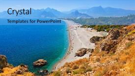  Presentation with tourism turkey - Presentation theme enhanced with beach at antalya turkey - travel background and a light blue colored foreground