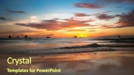  Presentation with tropical beach sunset - Slide set with beach at beautiful colorful sunset background and a tawny brown colored foreground