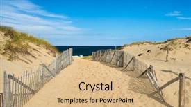  Presentation with cape cod - Slide deck featuring walkway ocean - path way to the beach background and a coral colored foreground