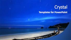  Presentation with airplane night - Cool new PPT theme with beach at night under moving backdrop and a dark gray colored foreground