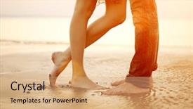  Presentation with sunset beach - PPT theme consisting of beach at sunset two love background and a coral colored foreground