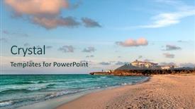  Presentation with sunset at venice beach palm - Beautiful PPT theme featuring beach at sunset varadero cuba backdrop and a light blue colored foreground