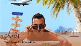  Presentation with tropical beach party - Presentation design enhanced with beach at tropical resort travel background and a  colored foreground