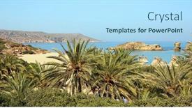  Presentation with palm beach - Slide set having beach-at-vai-eastern-crete background and a light blue colored foreground