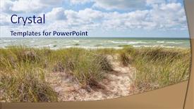  Presentation with footprints - Audience pleasing slides consisting of beach background lake michigan backdrop and a sky blue colored foreground