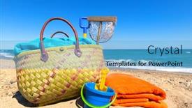  Presentation with beach bag - Slide set featuring beach-bag-and-toys background and a light blue colored foreground