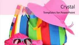  Presentation with beach bag - Beautiful presentation theme featuring beach bag with accessories isolated backdrop and a lemonade colored foreground