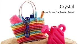  Presentation with beach bag - Audience pleasing presentation theme consisting of beach bag with leisure object in the sand backdrop and a white colored foreground