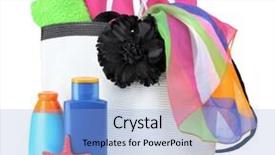  Presentation with beach bag - PPT theme consisting of beach-bag-with-things-isolated background and a light blue colored foreground