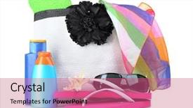  Presentation with beach bag - Presentation theme enhanced with beach-bag-with-things-isolated background and a coral colored foreground
