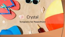  Presentation with sunscreen - Cool new slide deck with beach ball and sunscreen oil backdrop and a coral colored foreground