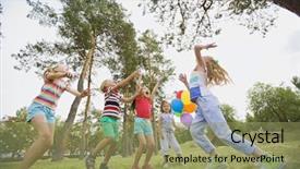  Presentation with low angle view of volleyball - Amazing presentation design having beach ball in city park backdrop and a coral colored foreground