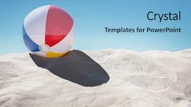  Presentation with beach ball - Amazing PPT layouts having beach ball resting in sand backdrop and a light blue colored foreground
