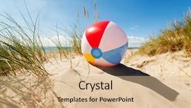  Presentation with beach ball - Slide deck consisting of beach ball resting in sand background and a coral colored foreground