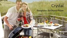  Presentation with bbq - PPT layouts featuring beach bbq - couple on vacation having barbecue background and a yellow colored foreground