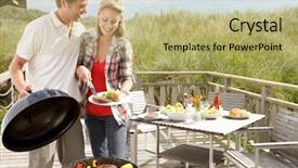  Presentation with black couple having fun - Theme enhanced with beach bbq - couple on vacation having barbecue background and a yellow colored foreground