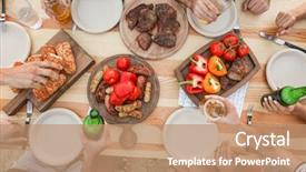  Presentation with beach party - Cool new slides with beach bbq - young people having barbecue party backdrop and a coral colored foreground