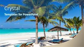  Presentation with beds - Amazing slides having beach beds among palm trees at perfect tropical coast backdrop and a ocean colored foreground