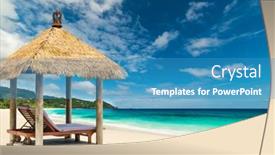  Presentation with turquoise beach - Slide set having beach-beds-with-roof background and a teal colored foreground
