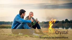  Presentation with campfire - PPT layouts consisting of beach beer - portrait of smiling couple enjoying background and a gold colored foreground