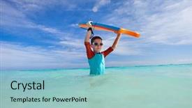  Presentation with surfing - Amazing slides having beach boys - little boy on vacation having backdrop and a  colored foreground