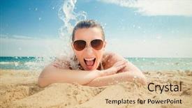  Presentation with splash - Audience pleasing presentation theme consisting of beach boys - smiling happy summer splash backdrop and a  colored foreground