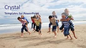  Presentation with teenagers - Cool new PPT theme with beach boys - teenagers playing piggyback backdrop and a sky blue colored foreground