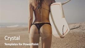  Presentation with swimming beautiful girl swims underwater - PPT theme consisting of bum - beautiful young girl holding background and a coral colored foreground