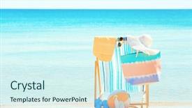  Presentation with beach ball - Audience pleasing slide deck consisting of beach chair and accessories backdrop and a cool aqua colored foreground