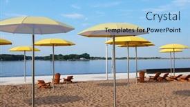  Presentation with chairs - Audience pleasing slides consisting of beach chairs and umbrellas overlooking water backdrop and a light blue colored foreground