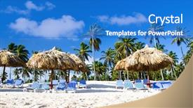  Presentation with palm tree - PPT layouts featuring beach chairs under a palm tree background and a cobalt blue colored foreground