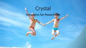  Presentation with child jumping tree - PPT theme having children beach - photo of happy siblings jumping background and a light blue colored foreground