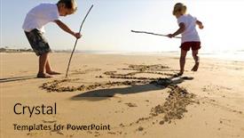  Presentation with sister - Slide deck consisting of summer kids play child drawing - lovely young brother and sister background and a coral colored foreground