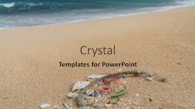  Presentation with cleanup - Slide deck with beach-cleanup-of-plastic-fragments background and a coral colored foreground