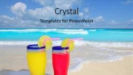  Presentation with foam - Audience pleasing presentation consisting of beach cocktails yellow red wave foam in tropical sea sand backdrop and a teal colored foreground