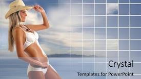  Presentation with statue of justice lady justice - PPT theme having beach collage - sexy lady wearing swimsuit background and a  colored foreground