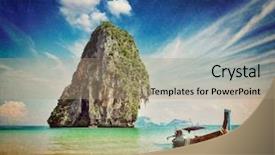  Presentation with overlaid - Amazing PPT theme having beach concept - long tail boat backdrop and a coral colored foreground