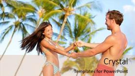 Presentation with young happy couple - Amazing presentation having beach couple fun on vacation dancing playful happy young lovers enjoying summer vacation holiday on beach beautiful interracial couple in love asian woman caucasian man on hawaii backdrop and a coral colored foreground