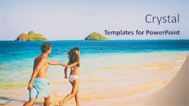  Presentation with hawaii - Colorful slide set enhanced with beach couple happy in love having fun running on summer hawaii vacation travel man and woman holding hands in the sun lanikai oahu usa backdrop and a light blue colored foreground