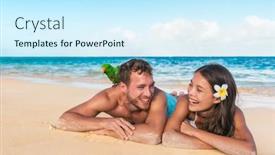  Presentation with honeymoon - Cool new slide set with beach-couple-having-fun backdrop and a cool aqua colored foreground
