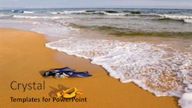  Presentation with scuba diving - PPT theme consisting of beach evening in the foreground equipment for a scuba diving background and a gold colored foreground
