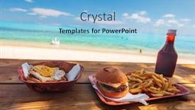  Presentation with french restaurant - Slide set with beach fast food restaurant shake shack bar view of burger and french fries on table with view of ocean in bora bora tahiti polynesia island travel background and a light blue colored foreground
