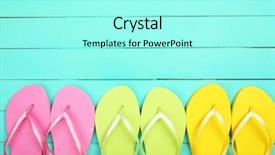  Presentation with bright - Beautiful presentation featuring beach feet - bright flip flops on wooden backdrop and a  colored foreground