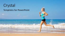  Presentation with girl running on the beach clouds - Audience pleasing presentation theme consisting of beach fitness and heath backdrop and a light blue colored foreground